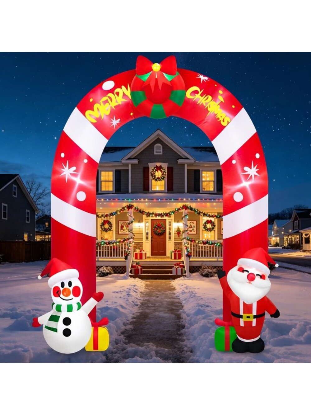 10FT Tall Inflatable Christmas Snowman & Santa Arch Holiday Decoration